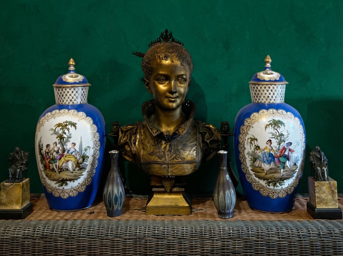 Paire de Grandes Potiches Couvertes en Porcelaine de Saxe par Helena Wolfsohn, Circa 1880-photo-2