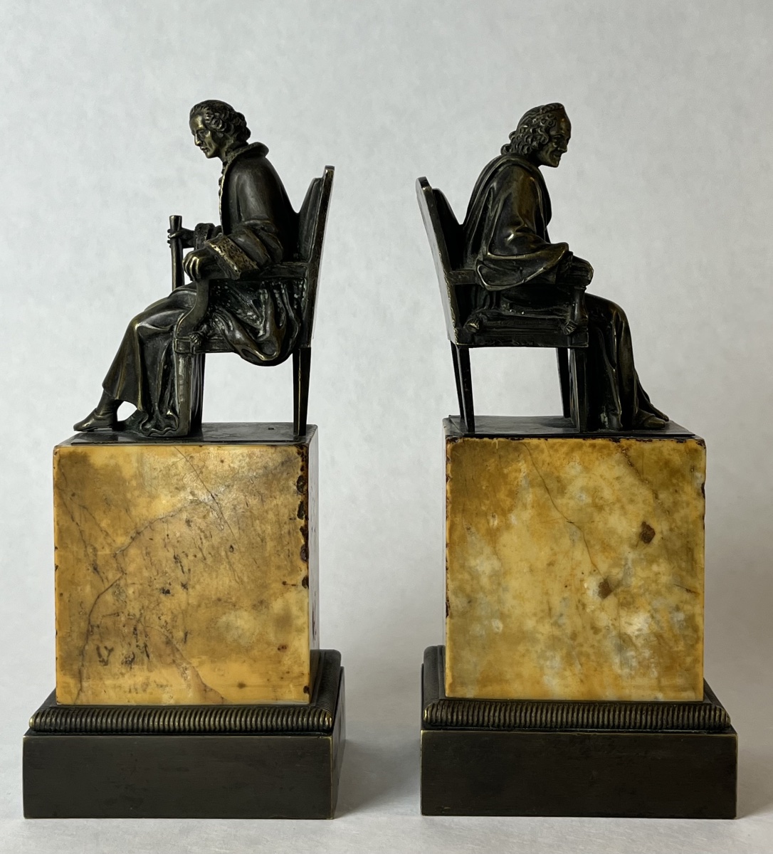 Paire de Bronzes Voltaire & Rousseau - Époque Restauration-photo-2