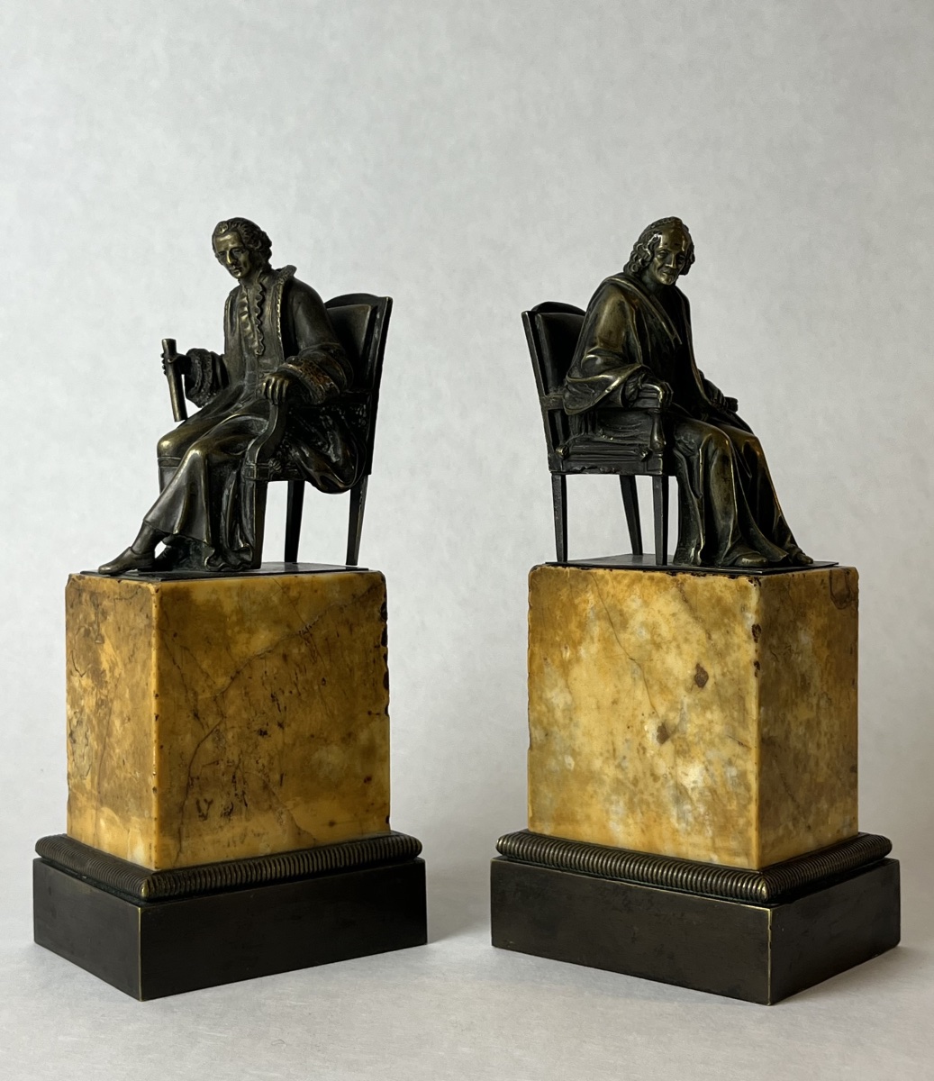 Paire de Bronzes Voltaire & Rousseau - Époque Restauration-photo-1