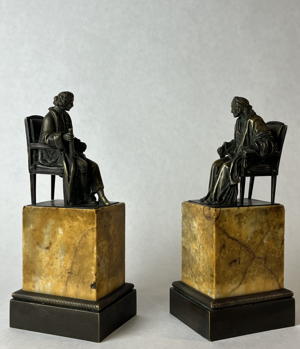 Paire de Bronzes Voltaire & Rousseau - Époque Restauration-photo-3
