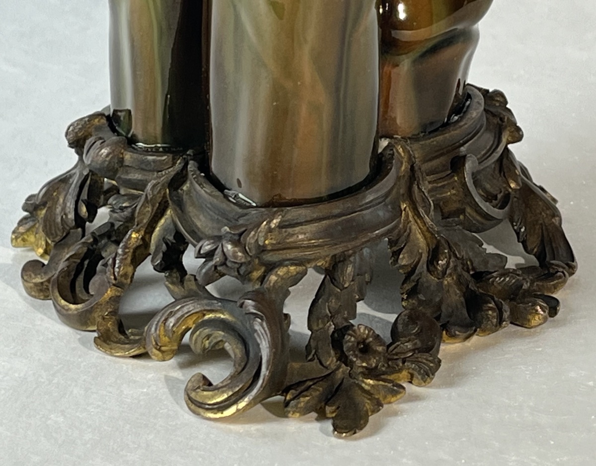 Vase soliflore triple bambous en céramique et bronze, circa 1870-photo-2