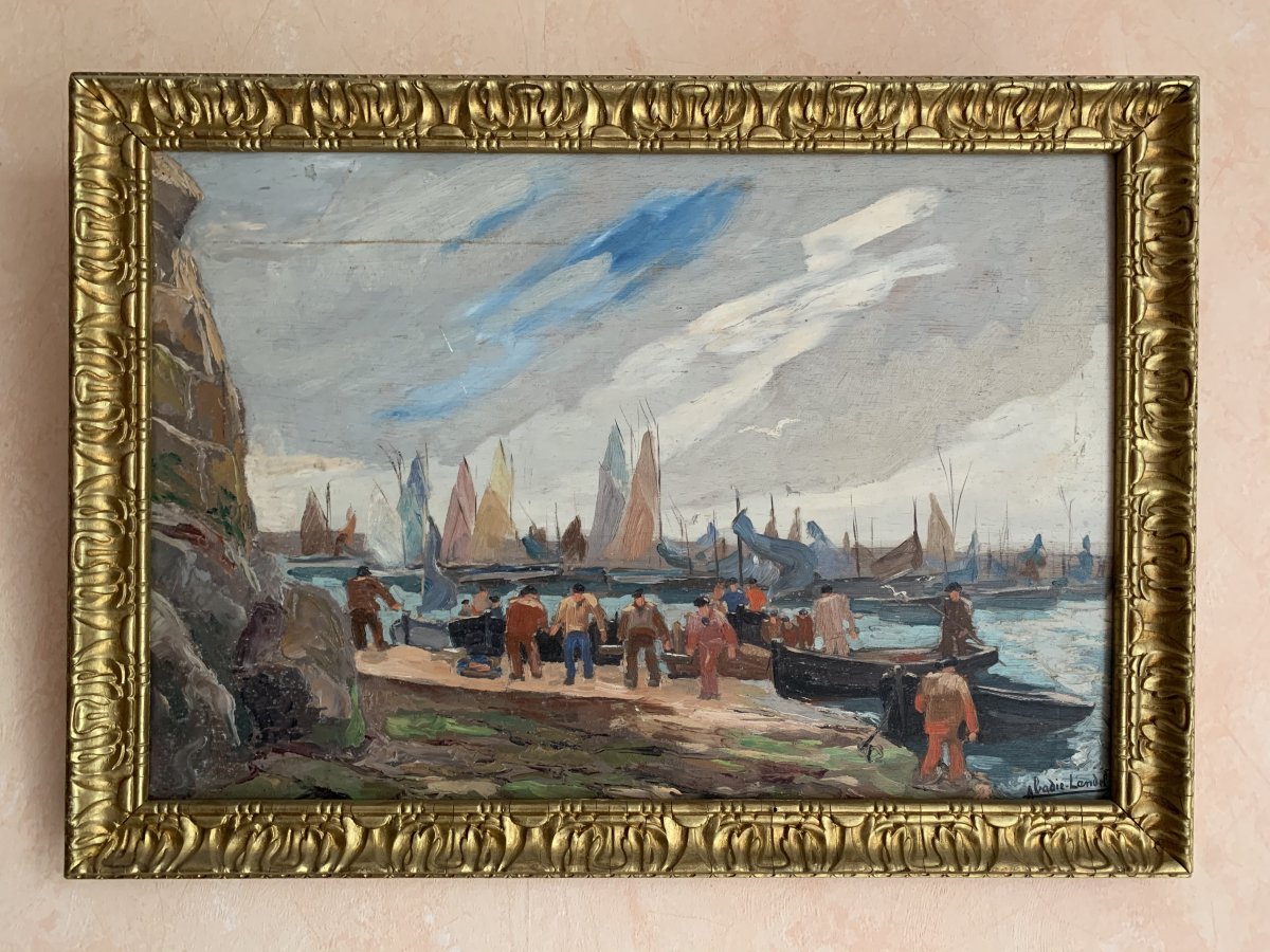 Pierre Abadie-landel  (1896-1972), Débarquement à Douarnenez, Huile Sur Panneau