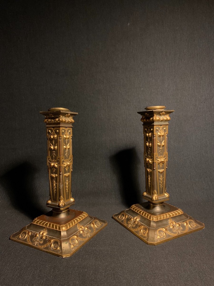 Pair Of Renaissance Style Torches By Louis Constant Sevin 1820-1878-photo-3