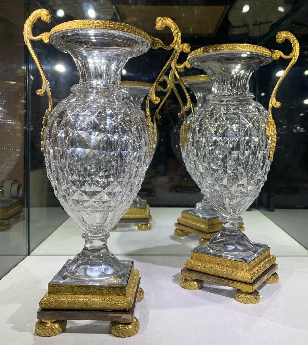 Paire De Vase En Cristal Taillé Et Bronze Doré, France époque Charles X-photo-2