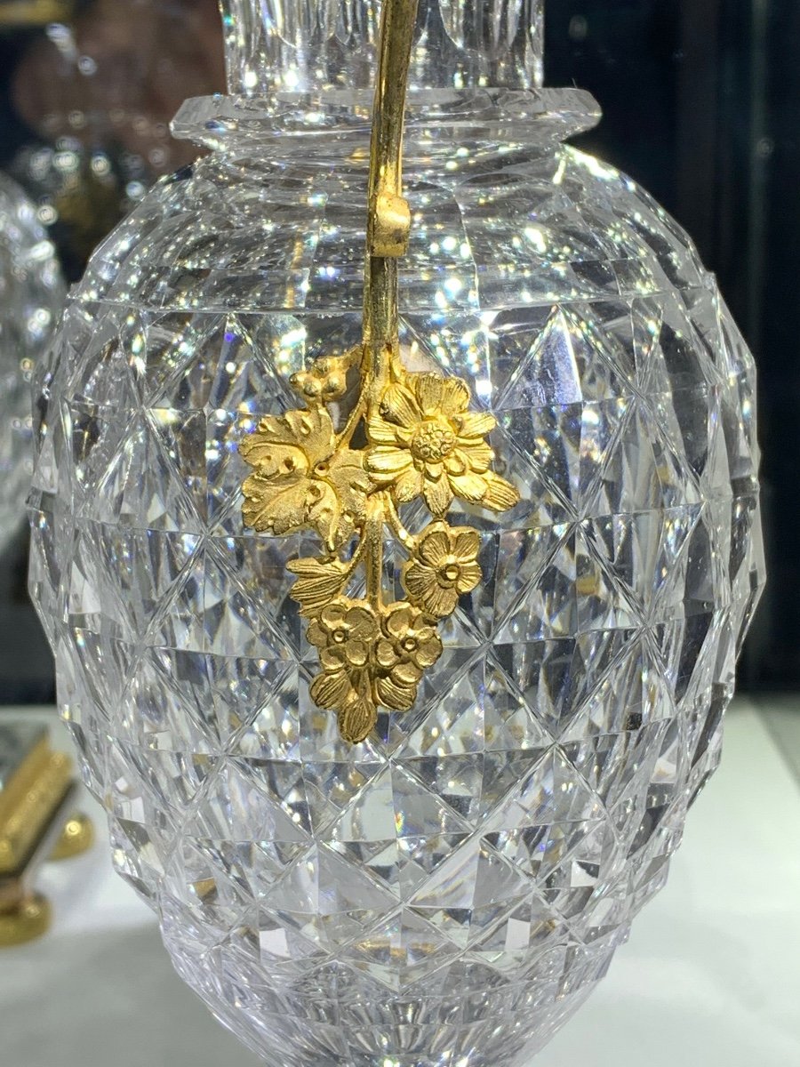 Paire De Vase En Cristal Taillé Et Bronze Doré, France époque Charles X-photo-2