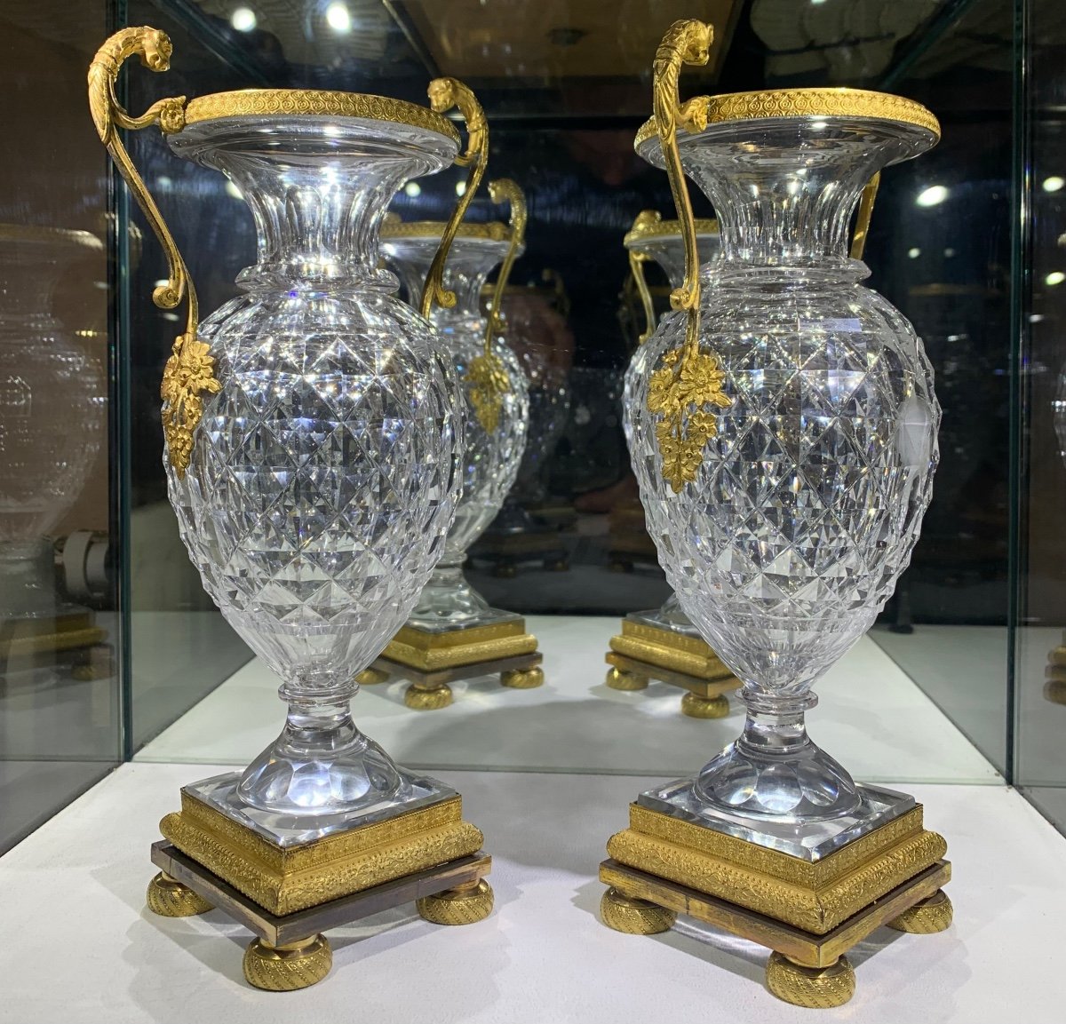 Paire De Vase En Cristal Taillé Et Bronze Doré, France époque Charles X-photo-5