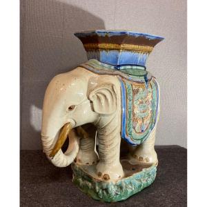 Bien-hoa, Vietnam Late 19th Century, Bolster, Elephant Stool In Enamelled Ceramic.