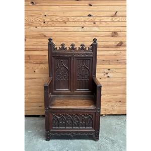 Gothic Style Oak Chest Bench, France 19th Century