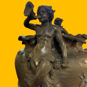 “jean-baptiste Sloodts” Large Art Nouveau Vase, Unique Lost-wax Casting, Circa 1900