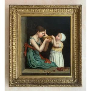 Oil On Canvas In The Neoclassical Style, France, First Half Of The 19th Century 
