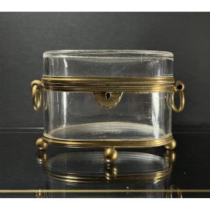 Coffret ovale en cristal et bronze, baccarat vers 1880