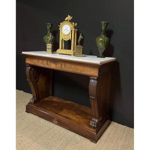 Large Restoration-period Console In Burl Mahogany Veneer.