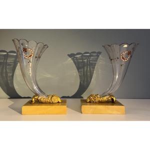 Pair Of Rhyton Vases, Baccarat, Circa 1870