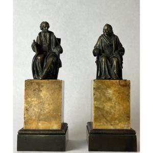 Pair Of Voltaire & Rousseau Bronzes - Restoration Period