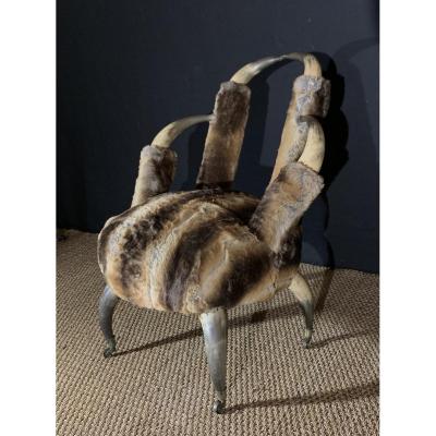 Sympathetic Fireside Chair In Buffalo Horns, Mid Nineteenth Work