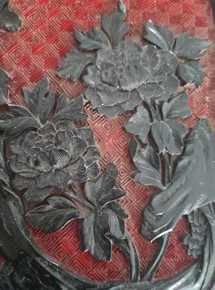 Chinese Square Box In Black Lacquered Cinnabar-photo-4