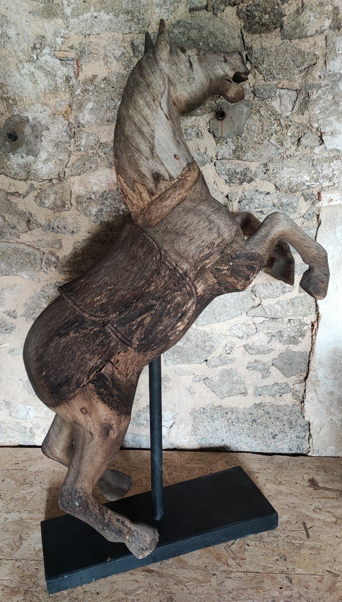 Old Natural Wood Carousel Horse-photo-2