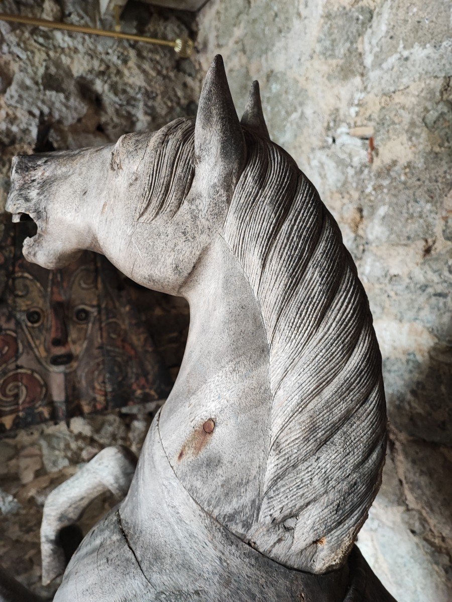 Old Natural Wood Carousel Horse-photo-3