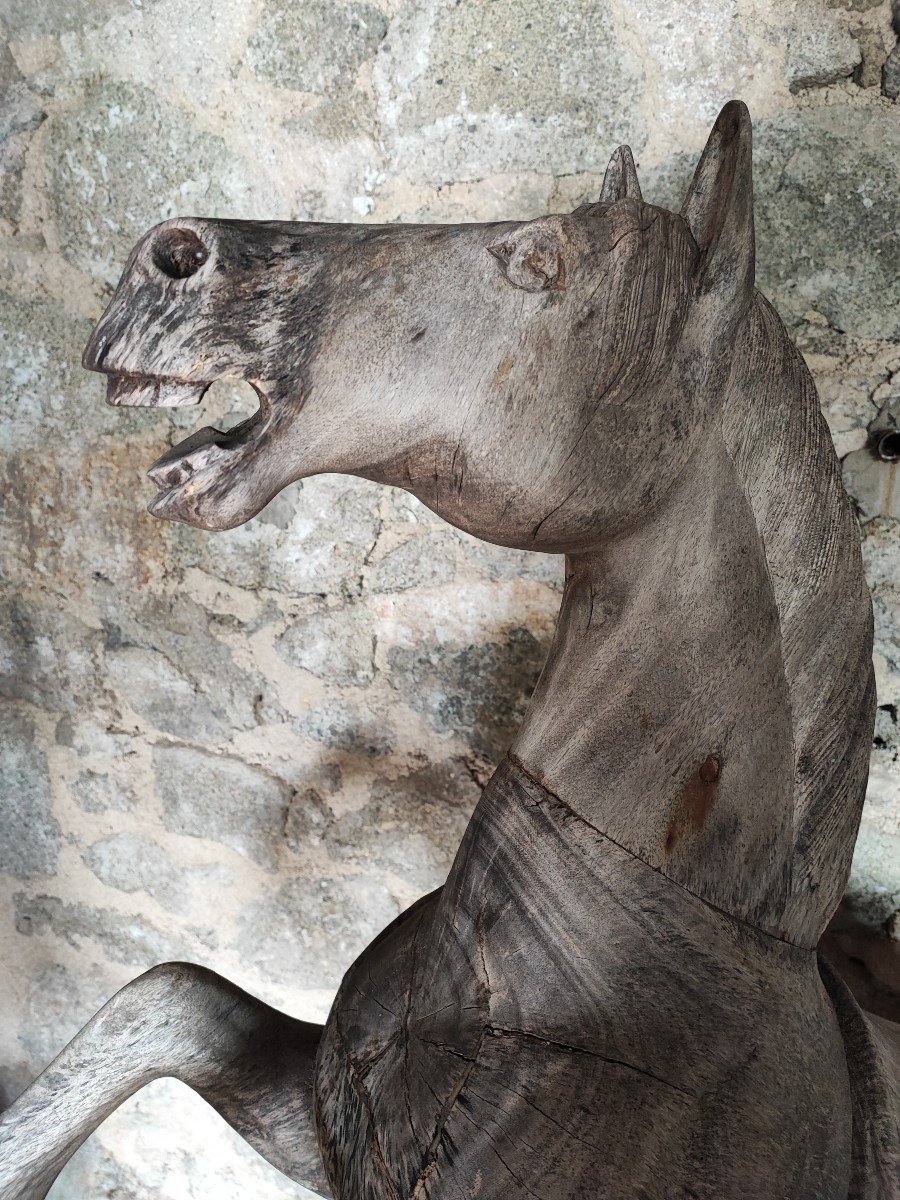 Old Natural Wood Carousel Horse-photo-4