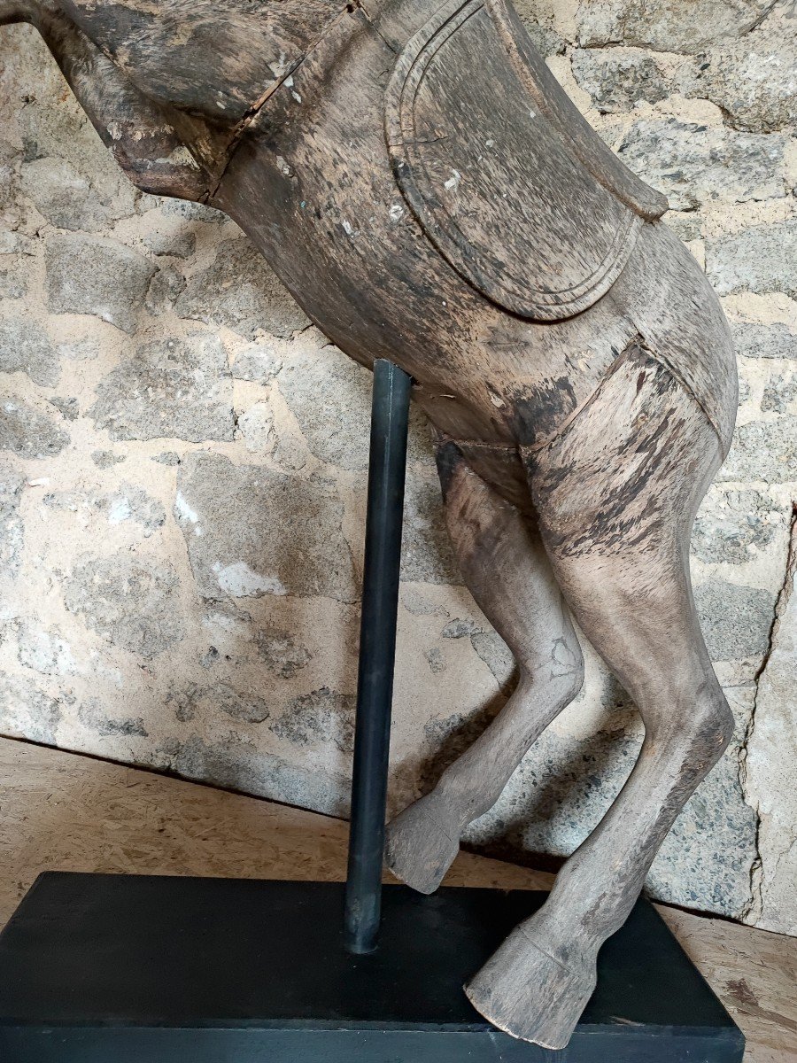 Old Natural Wood Carousel Horse-photo-2