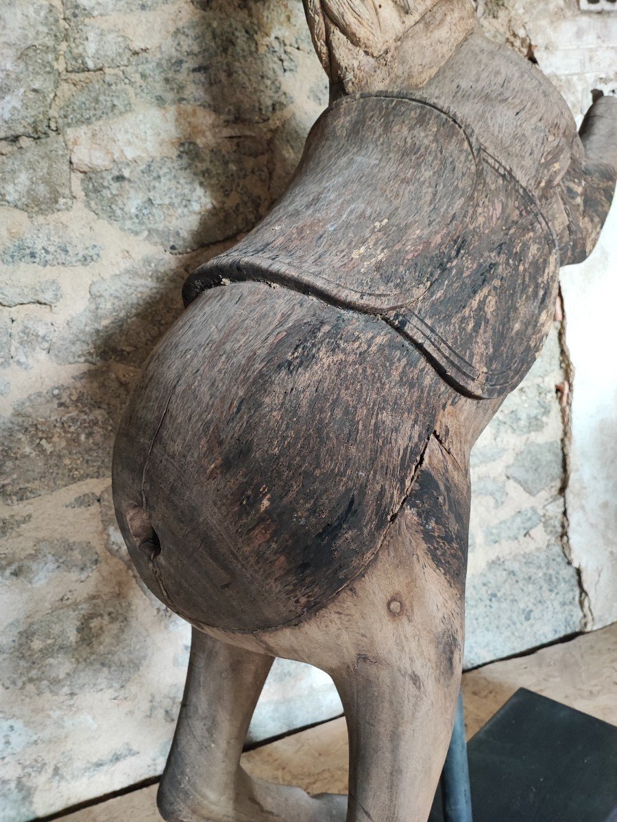 Old Natural Wood Carousel Horse-photo-3
