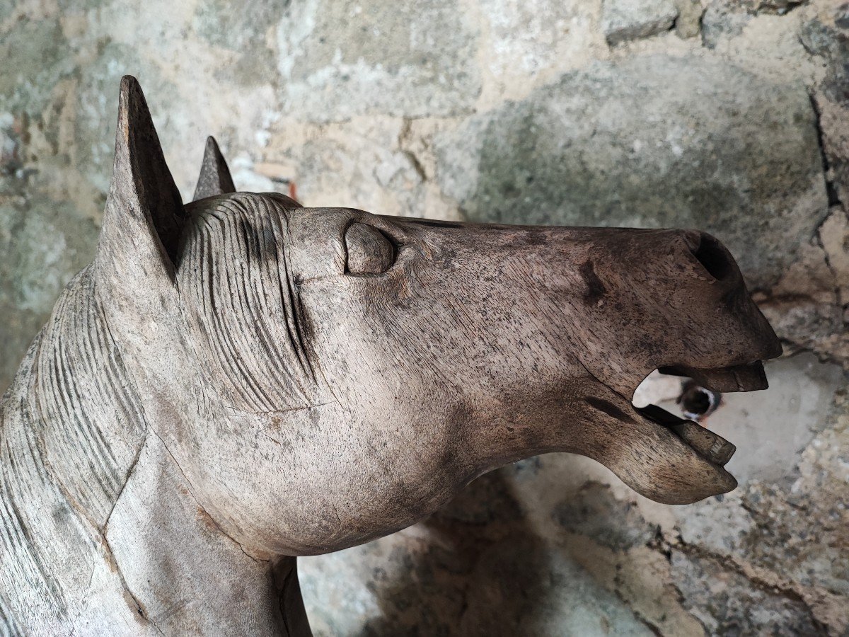Old Natural Wood Carousel Horse-photo-5