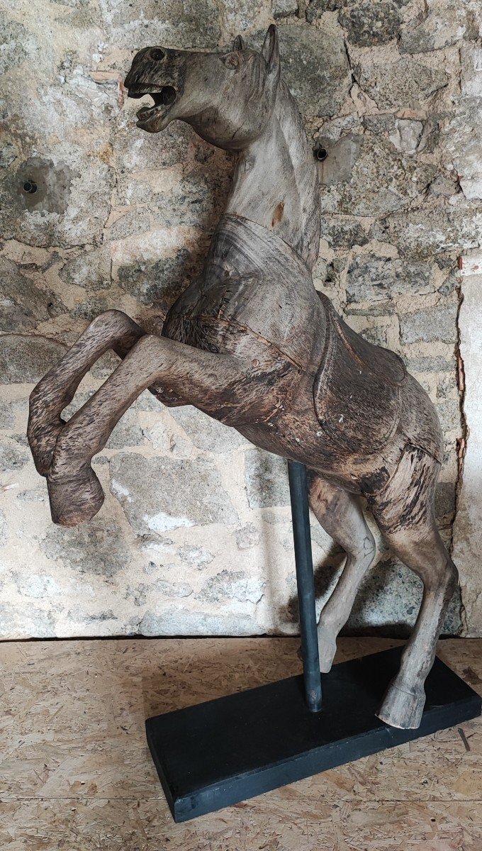 Old Natural Wood Carousel Horse