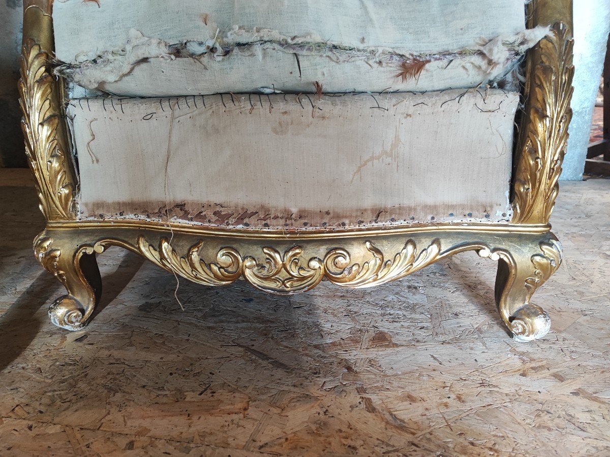 Paire De Fauteuils Baroque Doré à La Feuille Italie XIX ème -photo-4