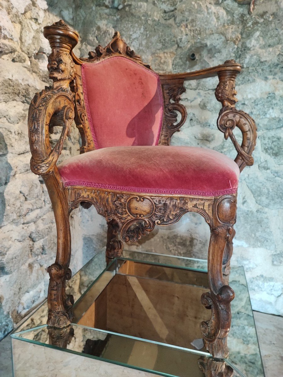 Fauteuil baroque italien En Bois Sculpté Venise 19 Eme-photo-2