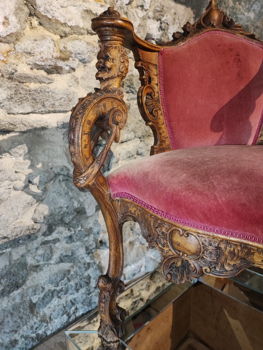 Fauteuil baroque italien En Bois Sculpté Venise 19 Eme-photo-3