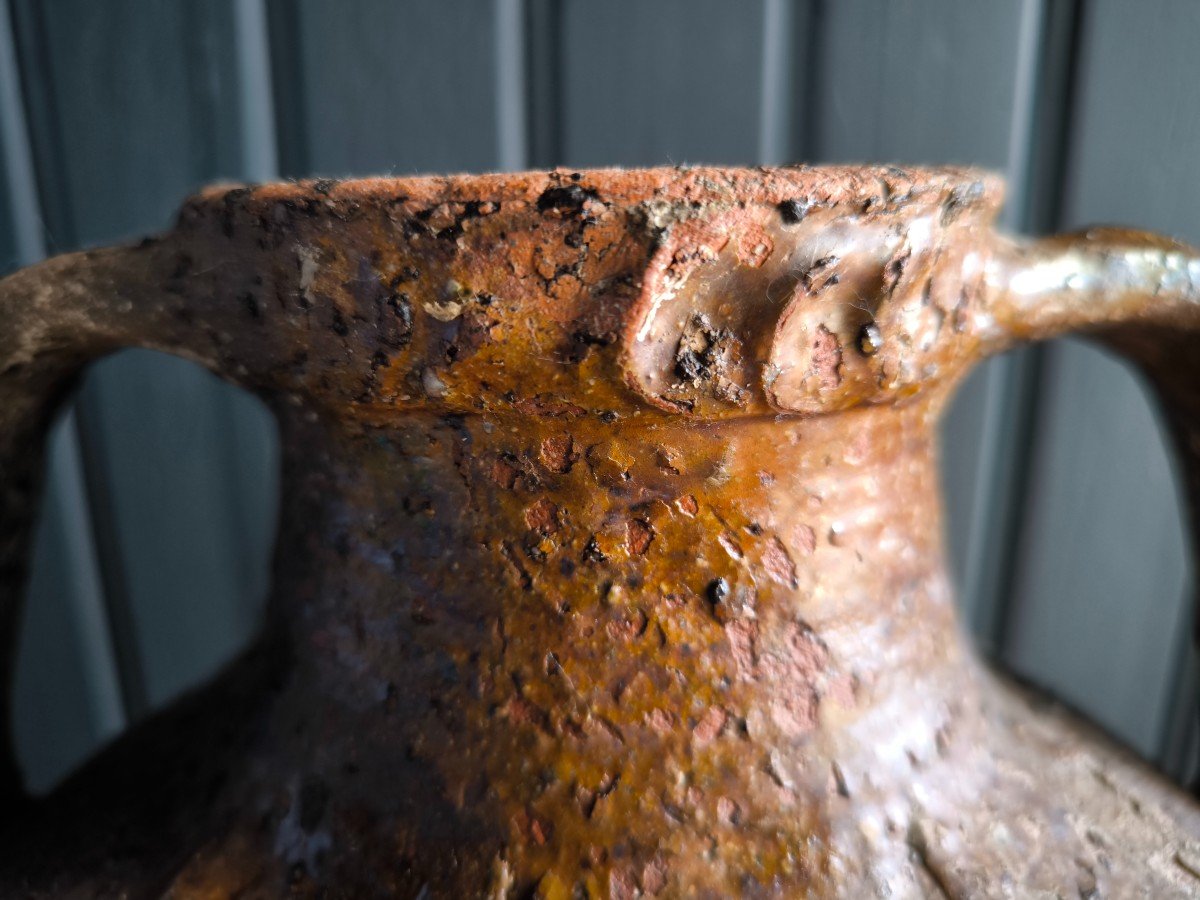 18th Century Pottery Walnut Oil Jar From Central France -photo-3