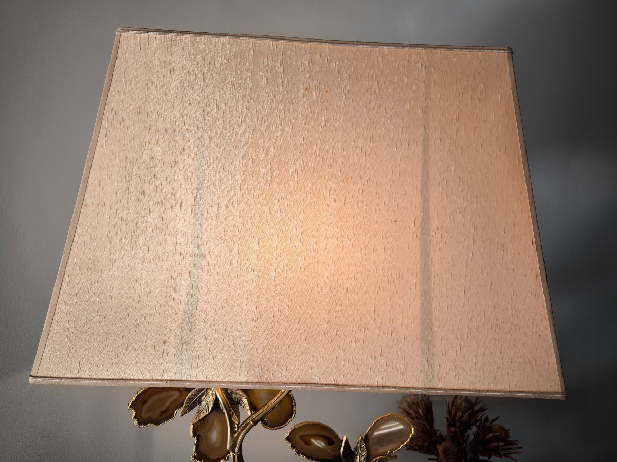 Lampe bronze laiton Deco 70 .vintage.chic.style Duval Brasseur.fleurs Agates.-photo-4