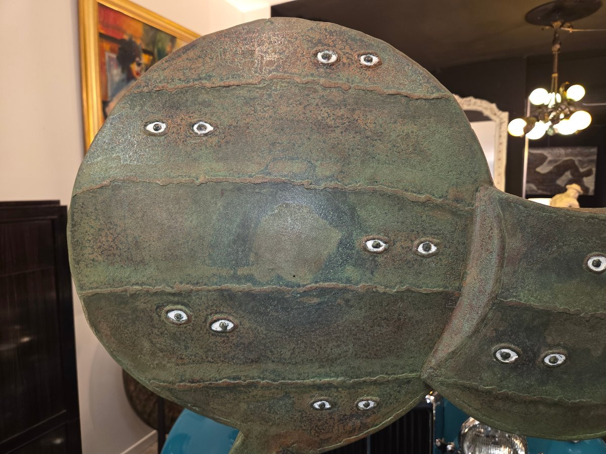 Modern Sculpture In Patinated Iron By Henri Terres, 1992-photo-3