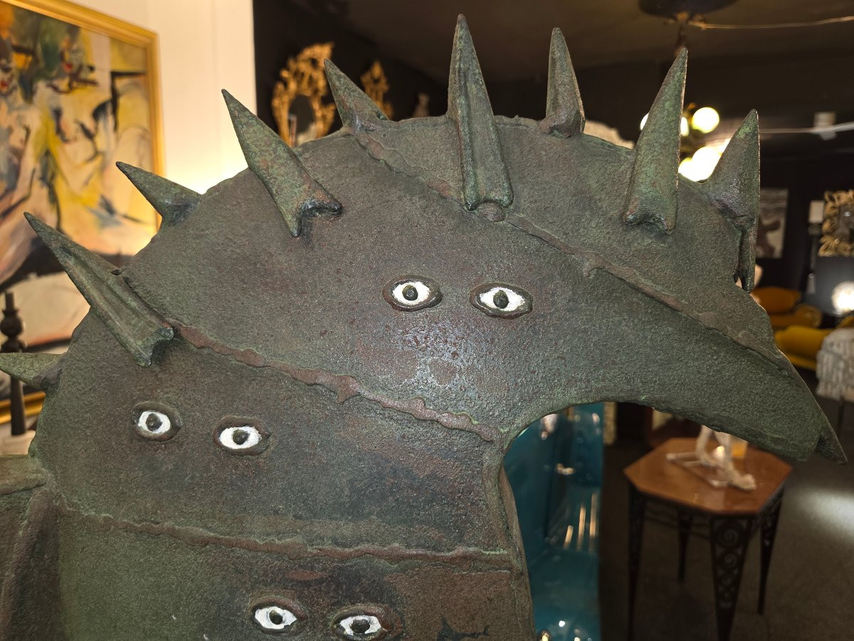 Modern Sculpture In Patinated Iron By Henri Terres, 1992-photo-4