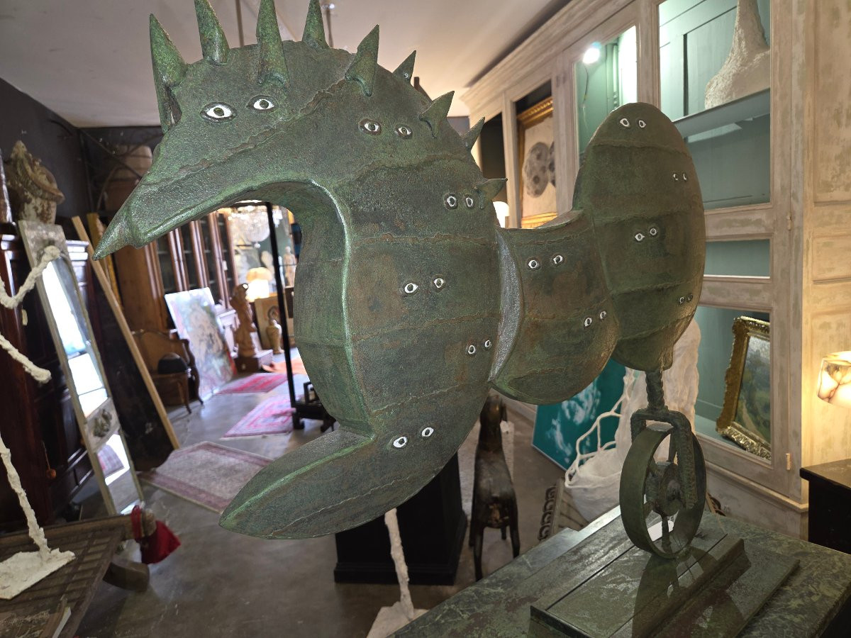 Modern Sculpture In Patinated Iron By Henri Terres, 1992-photo-1