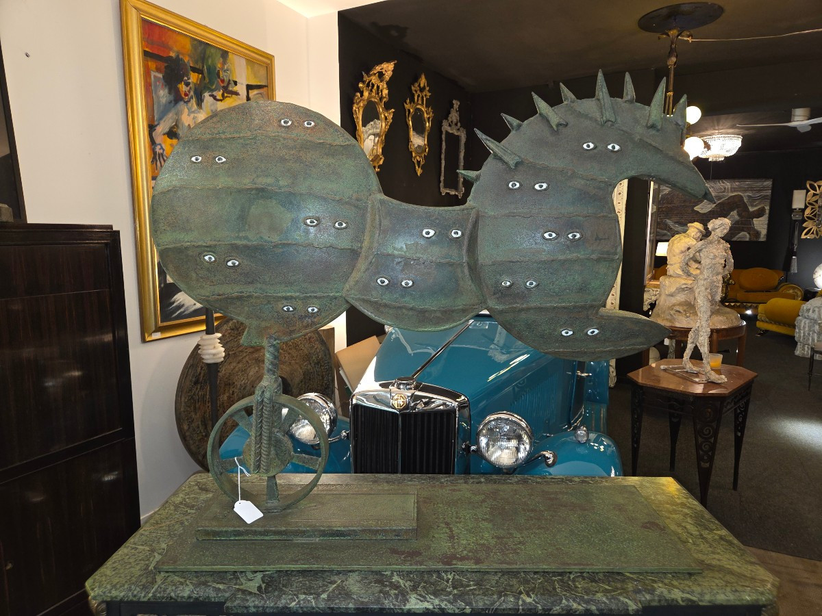 Modern Sculpture In Patinated Iron By Henri Terres, 1992