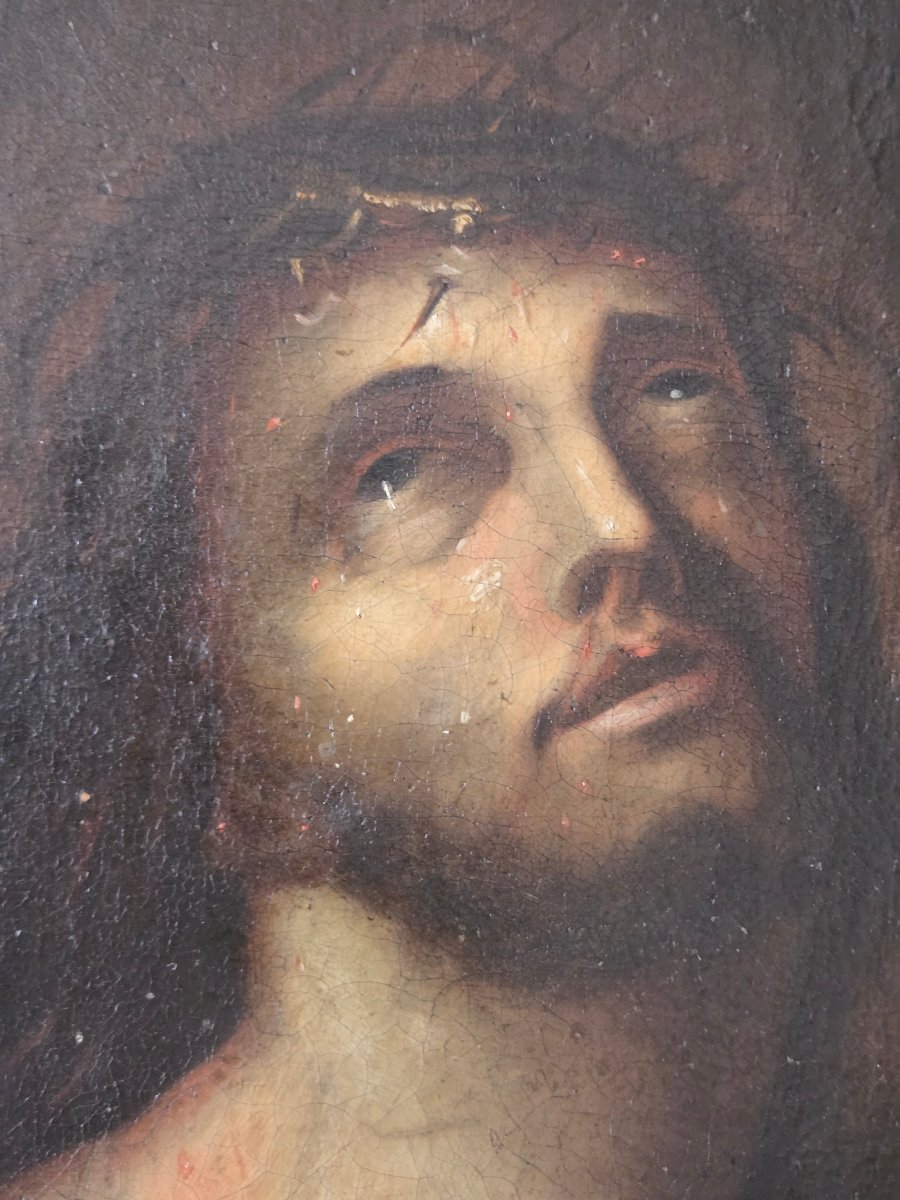 Tableau huile sur toile datée 1788 Christ au roseau Ecce Homo-photo-2