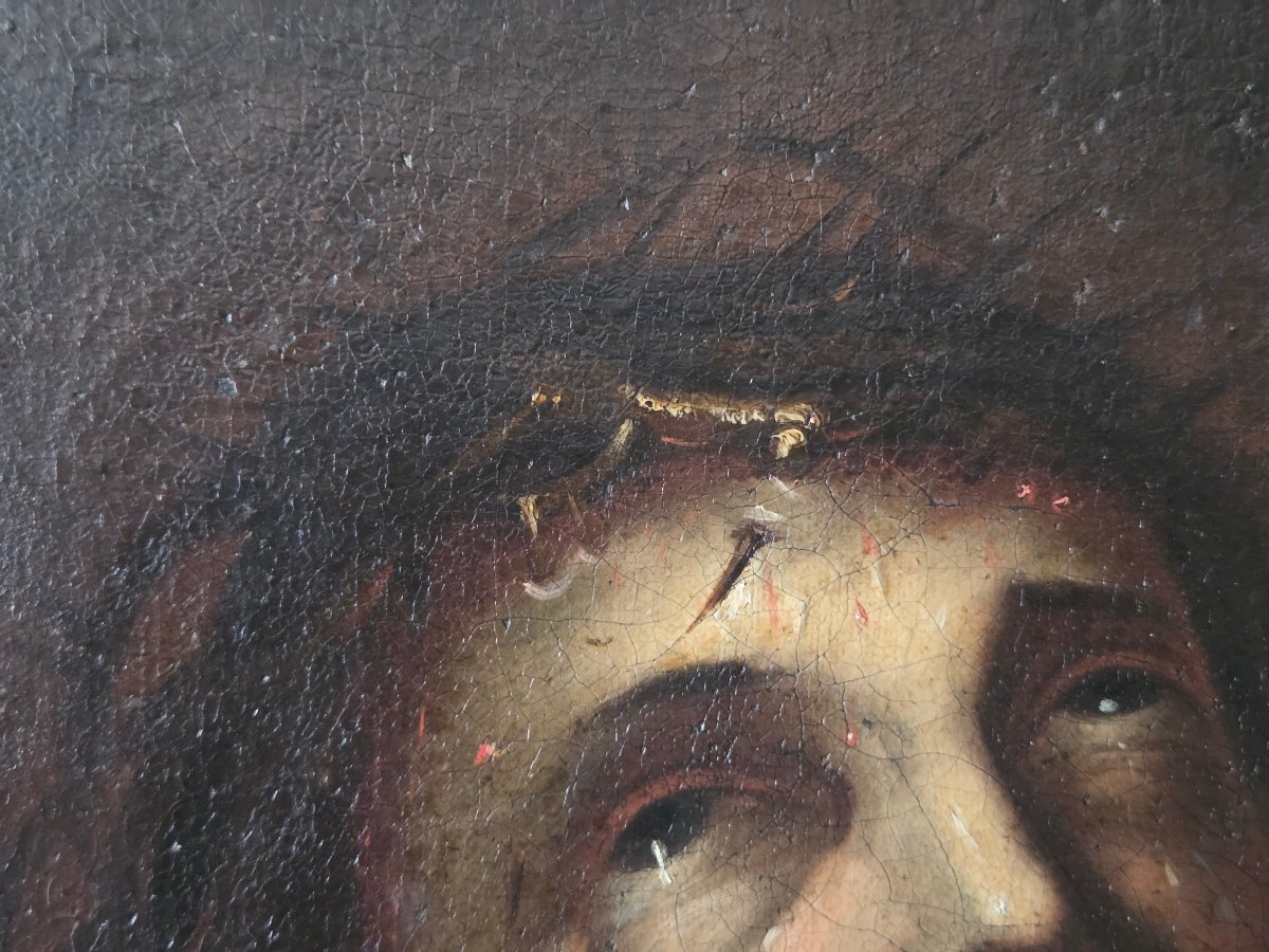 Tableau huile sur toile datée 1788 Christ au roseau Ecce Homo-photo-4