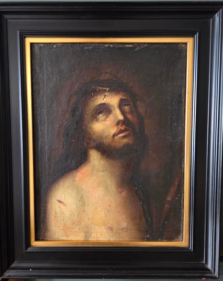 Tableau huile sur toile datée 1788 Christ au roseau Ecce Homo