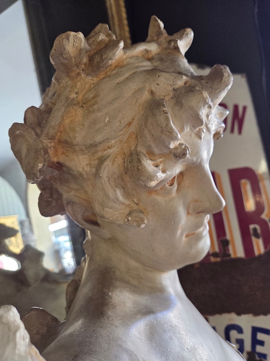Sculpture statue art nouveau en plâtre  buste femme -photo-4