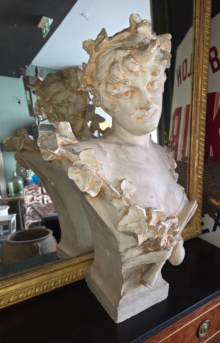 Sculpture statue art nouveau en plâtre  buste femme -photo-5