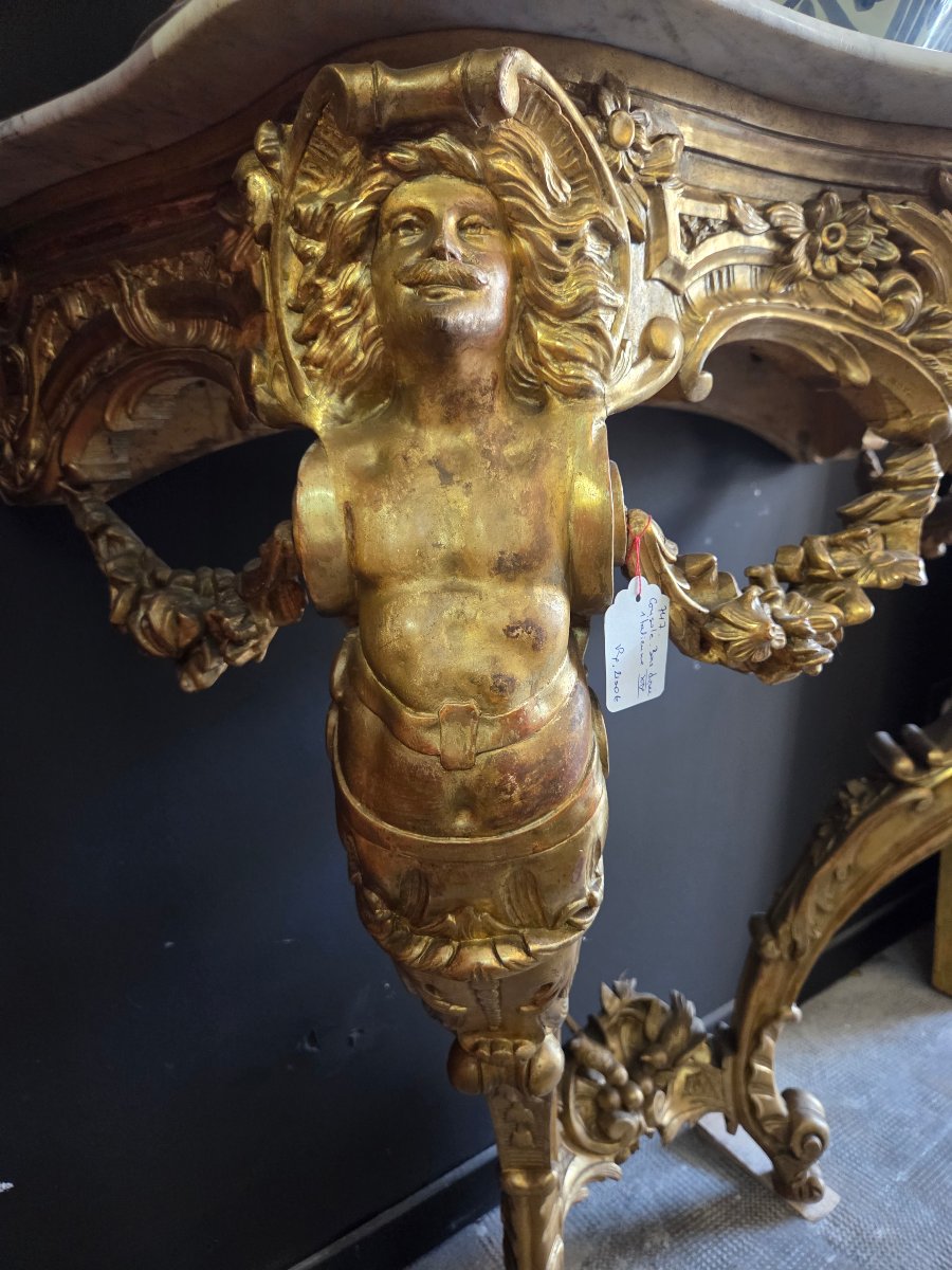 Console bois doré  Napoléon III marbre blanc-photo-3