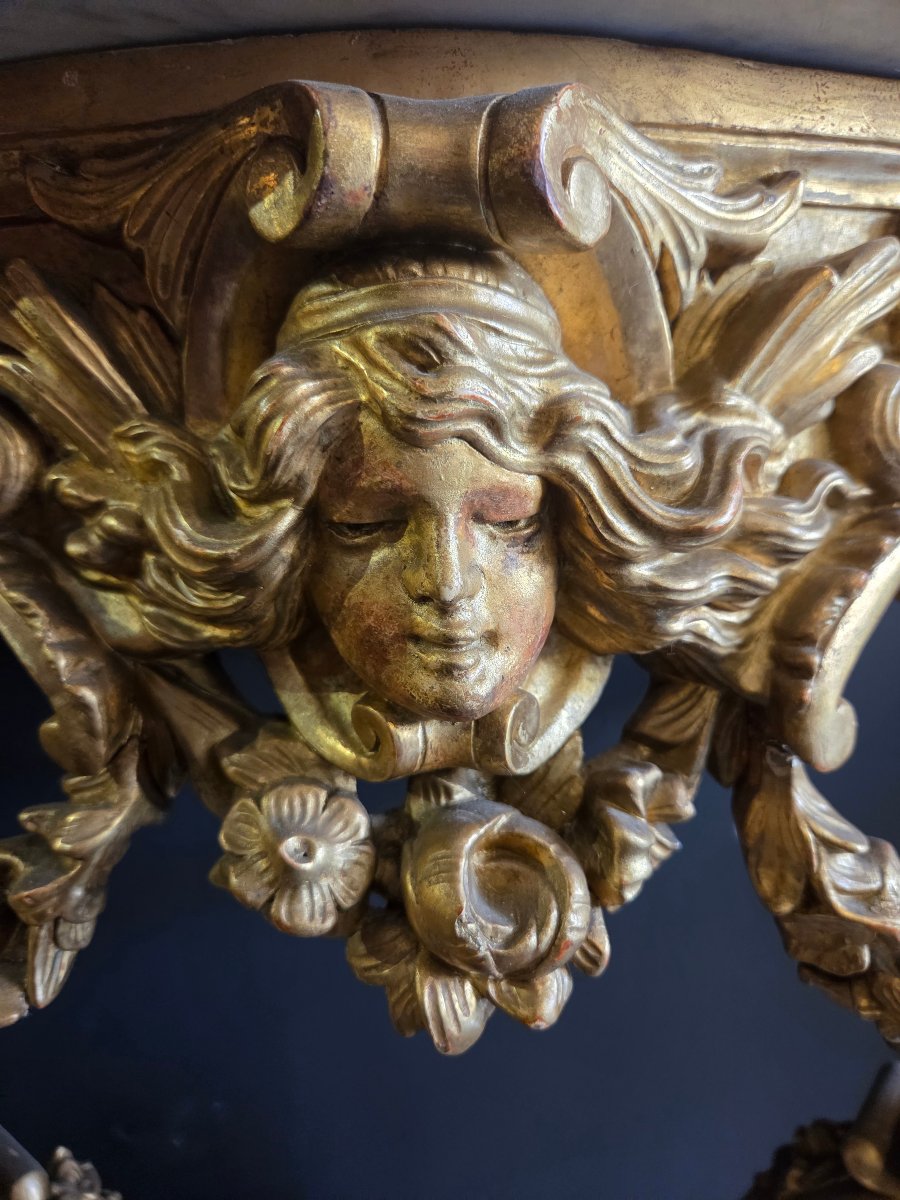 Console bois doré  Napoléon III marbre blanc-photo-4