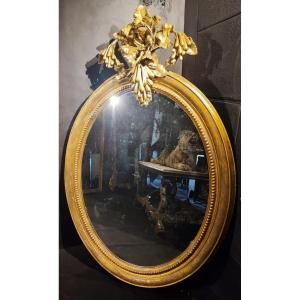 Very Large Colonial Golden Oval Mirror