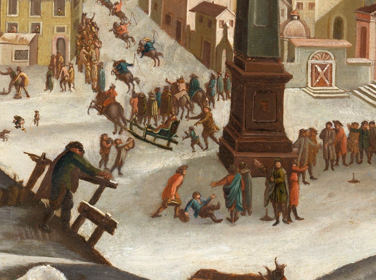 Vue fantaisiste de la Piazza del Popolo l’hiver – Ecole Flamande du XVIIe siècle-photo-2