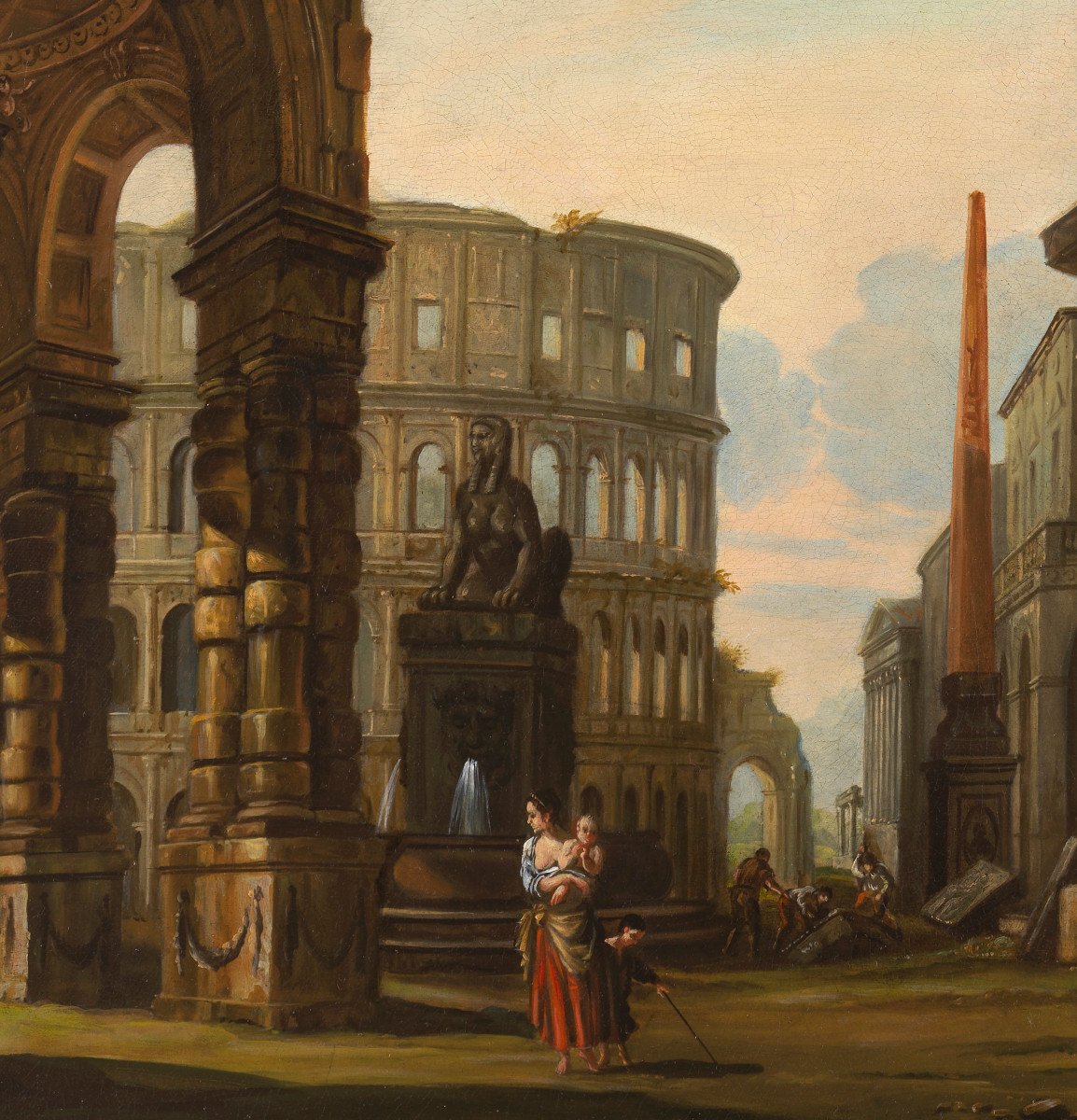 Roman Architectural Caprice – School Of Giovanni Paolo Panini 18th Century-photo-3