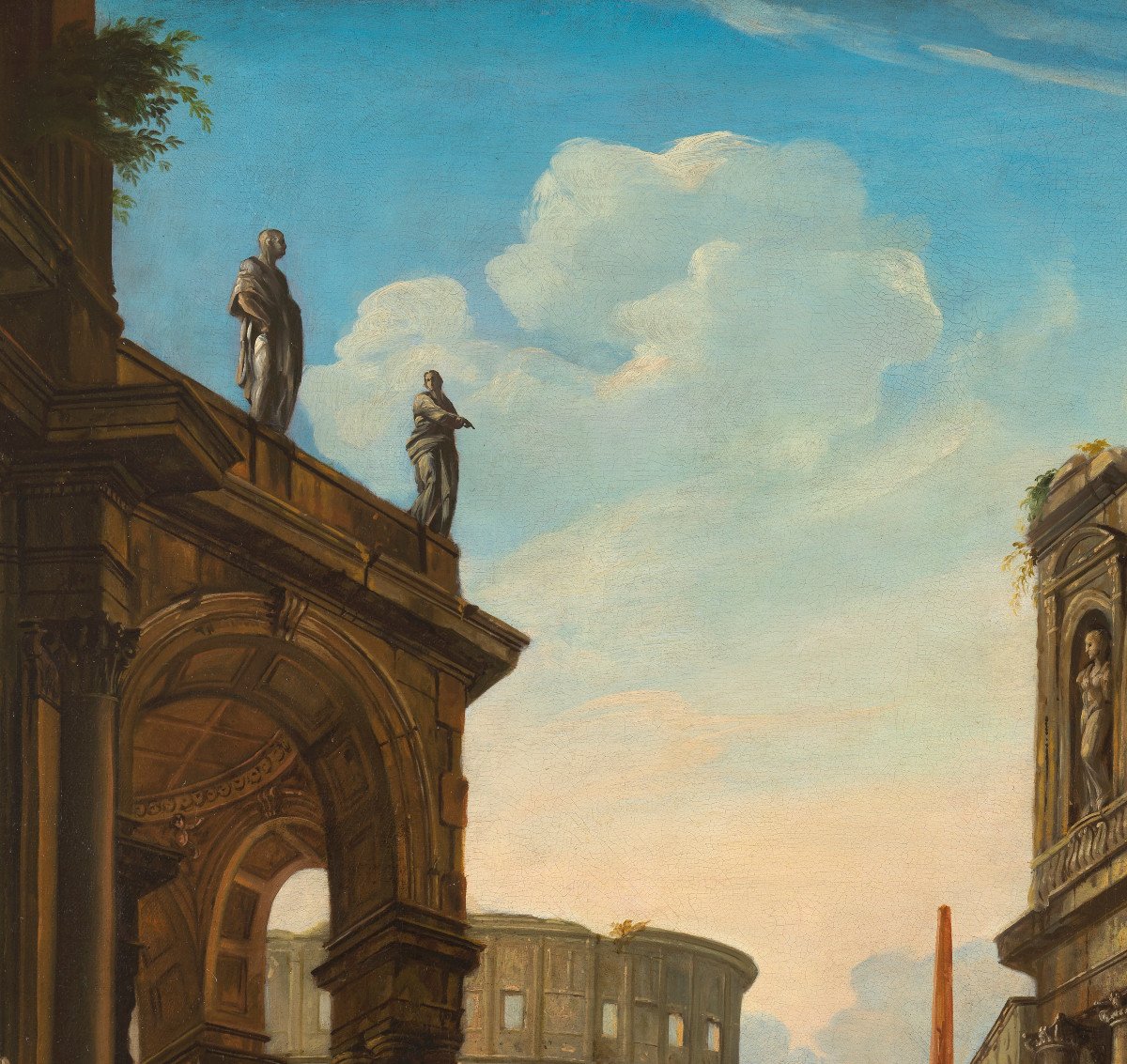 Roman Architectural Caprice – School Of Giovanni Paolo Panini 18th Century-photo-1
