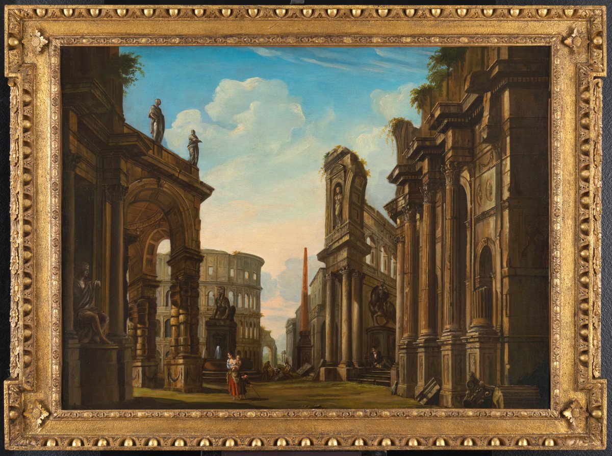 Roman Architectural Caprice – School Of Giovanni Paolo Panini 18th Century
