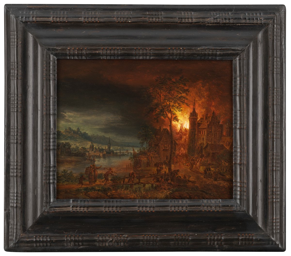 Le château en feu et l’incendie au village – Attribué à Daniel van Heil (1604 – 1662)-photo-2