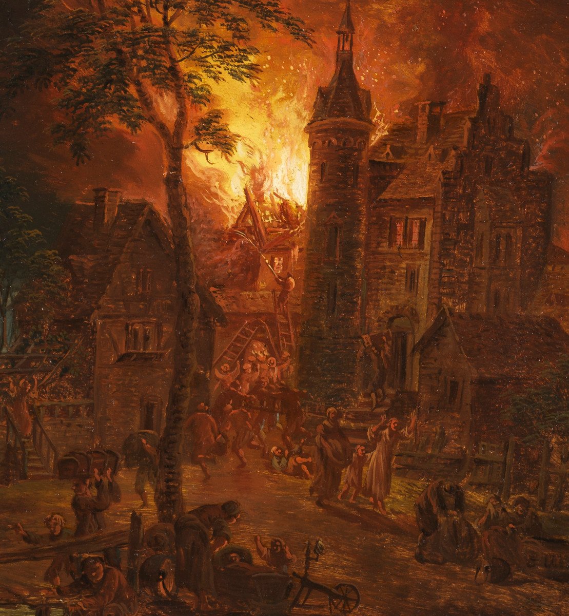 Le château en feu et l’incendie au village – Attribué à Daniel van Heil (1604 – 1662)-photo-4